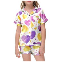 Ediodpoh Kids Pajamas Set, Valentine's Day Print, Short Sleeve Shorts, Light Yellow, 12-13Y, Compatible with Kids' Nightwear