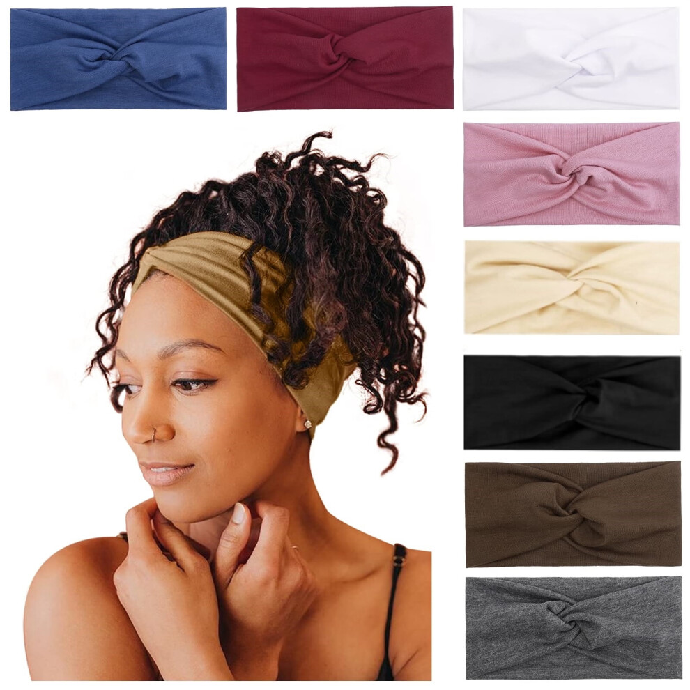 Unisex Boho Turban Headbands For Women Â Non-Slip, Stretchy, Thick & Fashionable Solid Color Headwraps For Short Hair