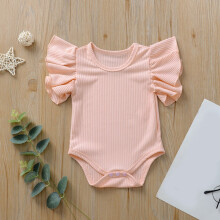Mädchen Jungen Strampler Sommer Bequemer Einteiler Einfarbig Rüschen Rundhals Kurzarm Body Baby Stilvoller Hausbody, Rosa, 6-12 Monate