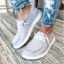 Women's Lace-up Loafers Lightweight Casual Boat Shoes with Arch Support Slip-on Sneakers Walking Canvas Shoes
