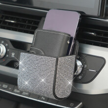 Auto-Aufbewahrungstasche aus diamantfarbenem Leder – Hängender Armaturenbrett-Organizer für Brille und Handy, kompatibel mit allen Autos