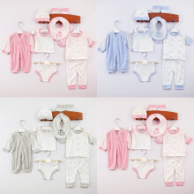 8-delat mjukt set för nyfödda (0-3 månader) – långärmad jumpsuit, linne, mössa, underkläder, tröja och byxor – blå, unisex