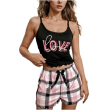 Γυναικείο Σετ Πιτζάμας Cute2Piece με Γραφικά Cami, Κοντά Μπλούζα, Νυχτικά, Σορτς, Σετ