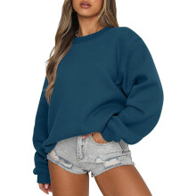 Dame langærmet sweatshirt casual rund hals løs pasform pullover hættetrøje fleece efterårstoppe