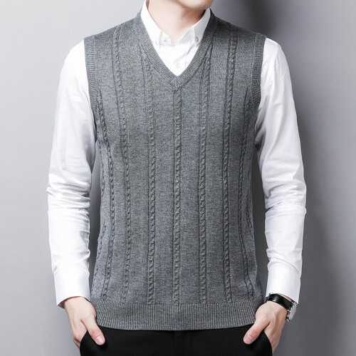 Men's V-Neck Sweater Vest Solid Color Relaxed Fit 1