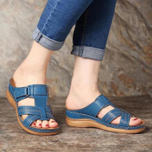 Sandalias ortopédicas para mujer con soporte para el arco, tacón de cuña, tallas grandes, color azul, talla 38 – Compatibles con calzado