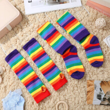 Striped Ankle Socks Women Rainbow Long Gloves Stockings Child