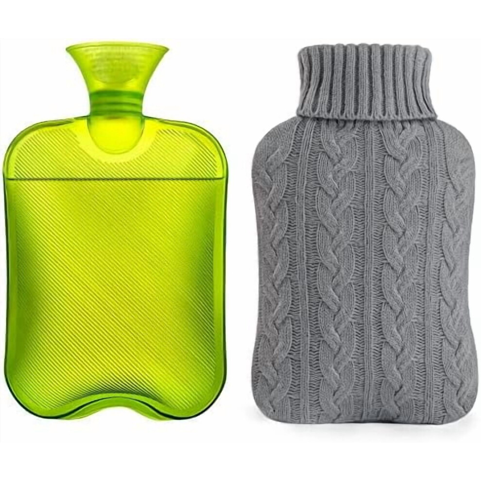 Grey 2L Hot Water Bottle With Knitted Cover For Hot/Cold Compress, Menstrual Cramps & Pain Relief Â