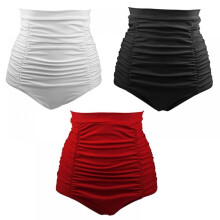 Damen Bikinihose mit hohem Bund, einfarbig, Tankini-Stil, Bauchkontrolle, geraffte Badehose, Shorts, Strandhose, Badeanzug