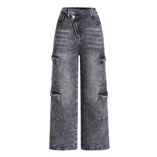 Παιδικό παντελόνι Cargo Denim με λάστιχο στη μέση, πολλαπλές τσέπες, άνετο καλοκαιρινό 2