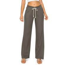 Cali1850 Casual linnen damesbroek, 32 inch binnenbeenlengte, Oceanside model, met trekkoord, elastische tailleband en zakken.
