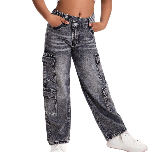 Παιδικό παντελόνι Cargo Denim με λάστιχο στη μέση, πολλαπλές τσέπες, άνετο καλοκαιρινό 1