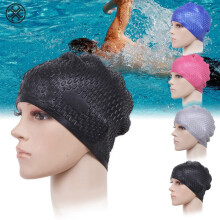 Silicone Swimming Bubble Cap Anti-slip Ear Wrap Waterproof Swim Bath Hat for Adults Men Women Kids Girls Boys Children Youth Long Hair Ladies "Black"