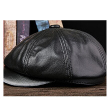 Äkta Läder Newsboy Keps Herr Äkta Läder Vinterhatt Svart Brun Vintage Märke Åttkantig Keps För Herr Platt Keps, Mode