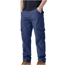 Cargo Pants for Men Cotton Solid Straight Leg Work Pants Casual Cargo Pants Cotton Comfy Trousers,Navy