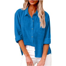 Zomerse tops voor dames, damesshirts in grote maten, tops met kraag en lange mouwen, losse werktunieken met zakken, modieuze effen kleuren, casual