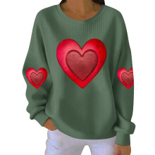 Damen-Sweatshirt zum Valentinstag mit Herzprint, geripptem Rundhalsausschnitt, lässigem Langarm-Pullover