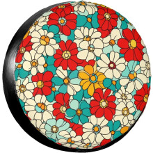 Retro Groovy Florals Spare Tire Cover Weatherproof Universal Wheel Protectors for RV Camper Travel Trailer SUV Truck 15 inch