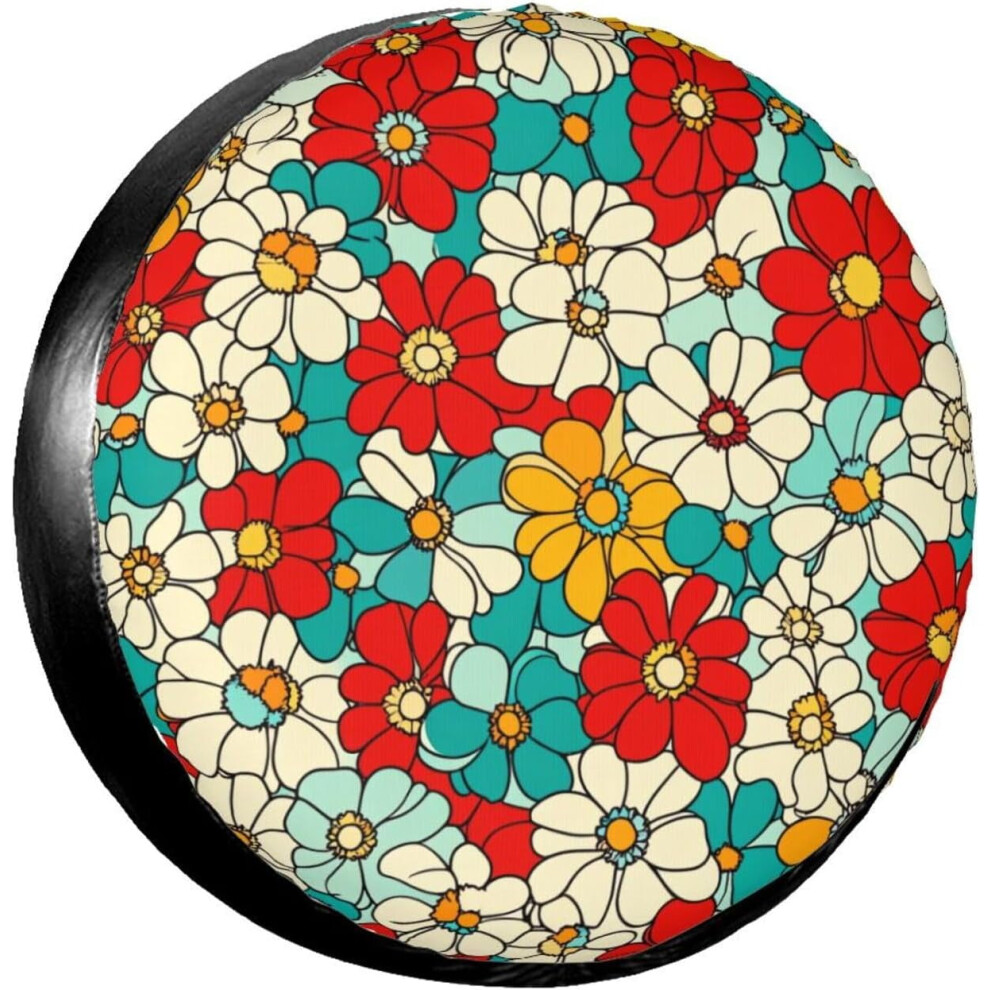 Retro Groovy Florals Spare Tire Cover Weatherproof Universal Wheel Protectors For Rv Camper Travel Trailer Suv Truck 15 Inch 9426043795528