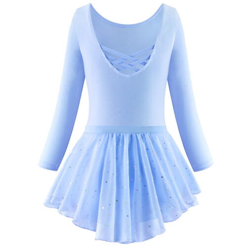 Vestido de balé de manga comprida com collant com saia e tutu para meninas pequenas. 2