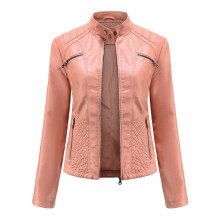 Veste en similicuir pour femme, manches longues, style motard décontracté, fermeture éclair, rose