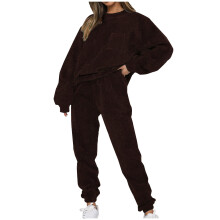 Fashion Track Suits for Women Set Solid Round-Neck Pullover Top Pants 2 Piece Sport Set Hoodless Sweatsuit Set,Brown