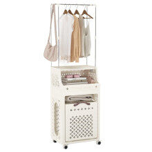 Rollbarer Wäschekorb mit Kleiderbügel, faltbar, beige, 30 l