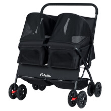 Doppelter Haustierbuggy mit verstellbarem Sonnenschutz, Schwarz