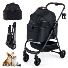 3-in-1-Haustierbuggy mit abnehmbarer Transportbox und verstellbarem Verdeck