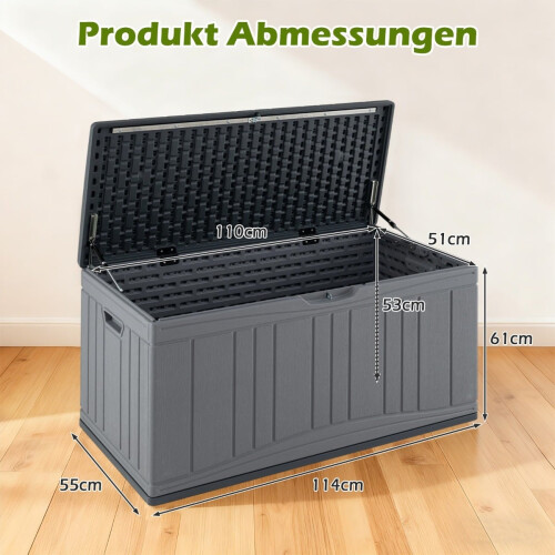 300-Liter-Gartenbox, HDPE, abschließbarer Deckel, Grau 1