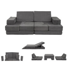 12-teiliges modulares Kindersofa mit waschbaren Bezügen, Dunkelgrau