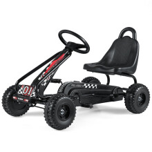 Pedal-Go-Kart für Kinder, verstellbarer Sitz, Handbremse, Schwarz