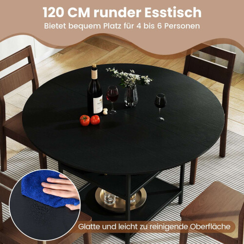 Runder Esstisch, 120 cm, 2-stufiges Regal, Metallgestell 2