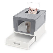 Faltbare Katzentoilette mit Deckel und ausziehbarer Schale, Grau