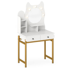 Tavolo da toeletta a forma di gatto con specchio, luci a LED, cassetti