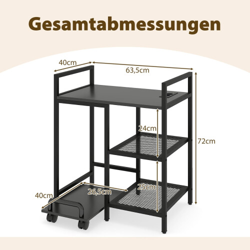 3-stufiger Druckerständer mit Ladestation, Schwarz 1