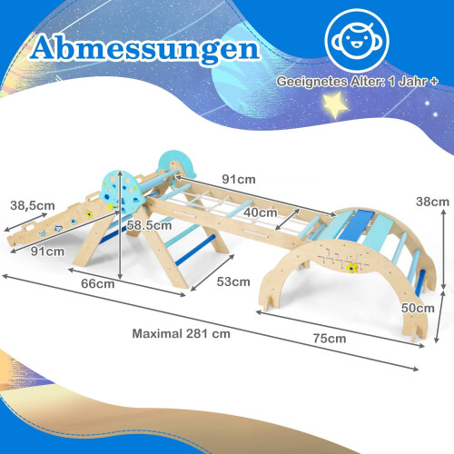 Conjunto de escalada Montessori 9 em 1 com escorregador e escada