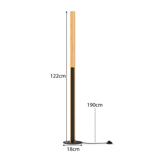 Luminária de chão LED em bambu, regulável com interruptor de pé, 122 cm 1