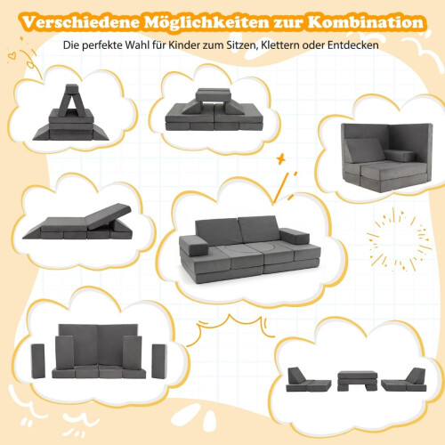 Sofá modular infantil de 12 piezas con fundas lavables, gris oscuro 2