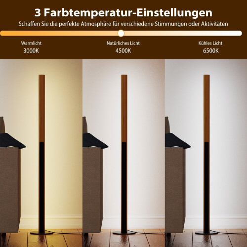 Luminária de chão LED em bambu, regulável com interruptor de pé, 122 cm 2