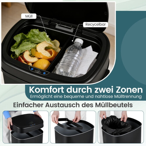 Automatischer 68-Liter-Abfalleimer mit Sensor - Zweizonen-System, Schwarz 2
