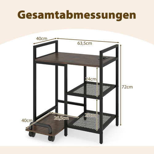3-stufiger Druckerständer mit Ladestation, Rustikales Braun 1