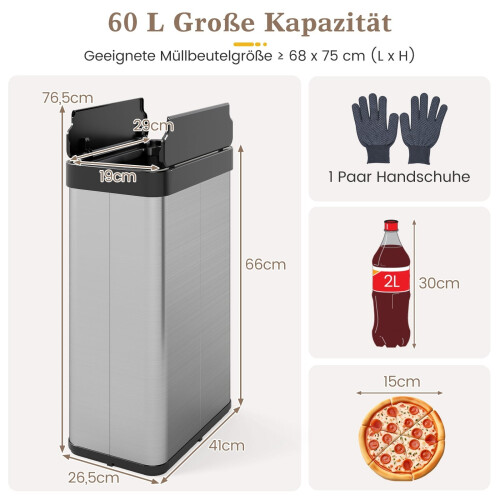 60-Liter-Edelstahl-Abfalleimer mit Bewegungssensor 1
