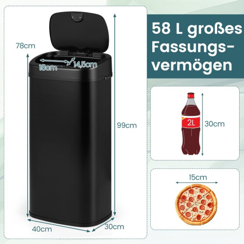 Automatischer 68-Liter-Abfalleimer mit Sensor - Zweizonen-System, Schwarz 1