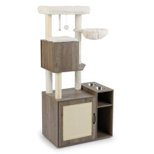 Katzenkratzbaum mit Sisalstamm, Katzentoilette und Hängeball