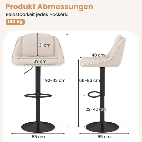 Verstellbare Drehhocker, 2er-Set, Beige 1