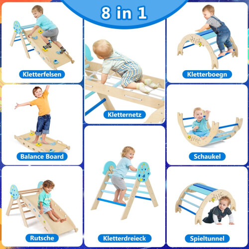 Conjunto de escalada Montessori 9 em 1 com escorregador e escada 2