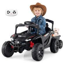 12V Kinder-Elektrotraktor mit Fernbedienung und Anhänger, Schwarz