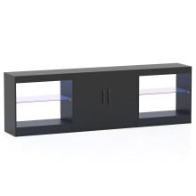 3-in-1-TV-Ständer mit LED-Beleuchtung für 85-Zoll-Fernseher, Schwarz