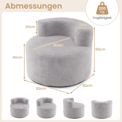 Mondförmiger Sitzsack mit weichem Teddyfleece, Grau 1